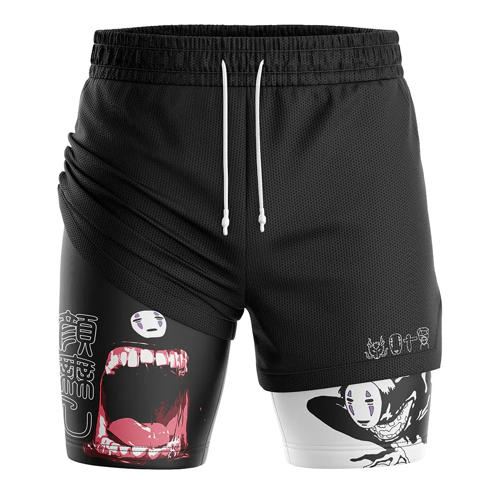 Kaonashi No-Face Spirited Away Compression Workout Training Shorts (2-in-1)