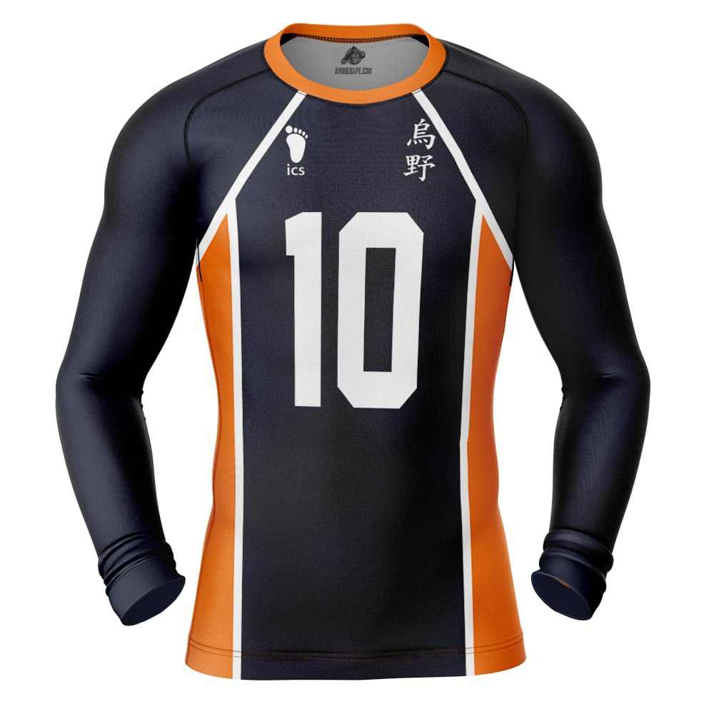 Karasuno Hinata #10 Haikyuu Long Sleeve Rash Guard Compression Shirt