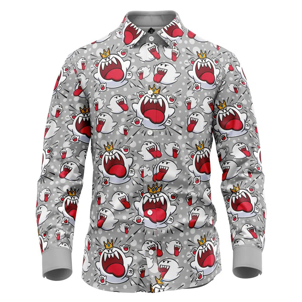 King Boo and Boo Ghosts Mario Bros Long Sleeve Button Up Shirt