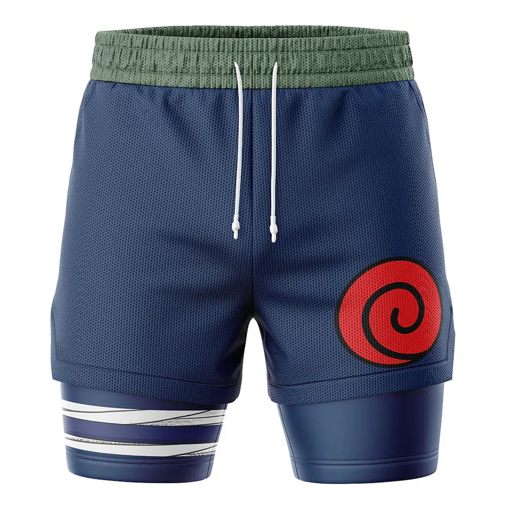 Konoha Jonin Shippuden Naruto Compression Workout Training Shorts (2-in-1)