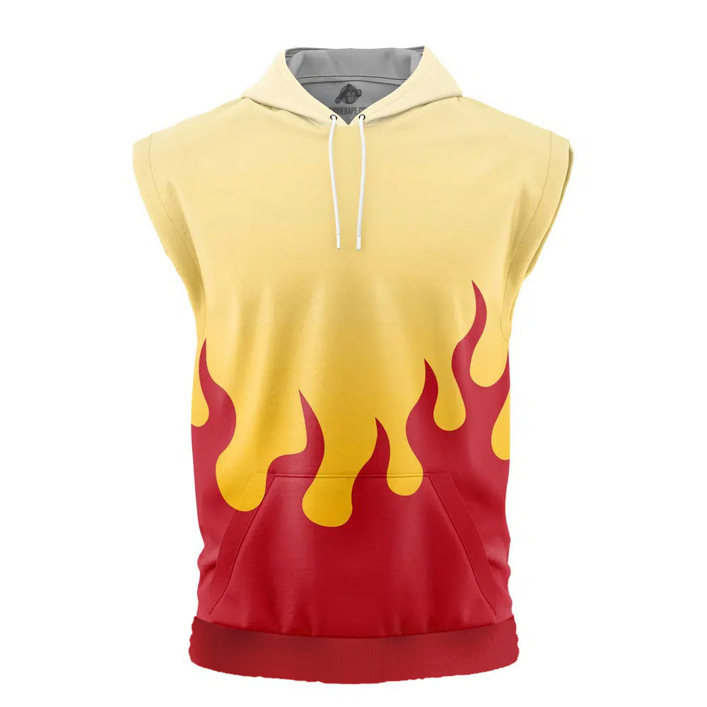 Kyojuro Rengoku Demon Slayer Cut Off Sleeveless Workout Hoodie