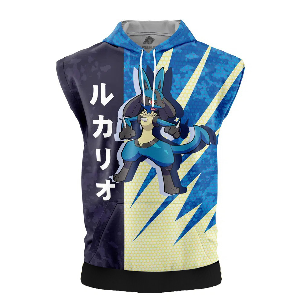 Lucario Attack Pokemon Cut Off Sleeveless Workout Hoodie