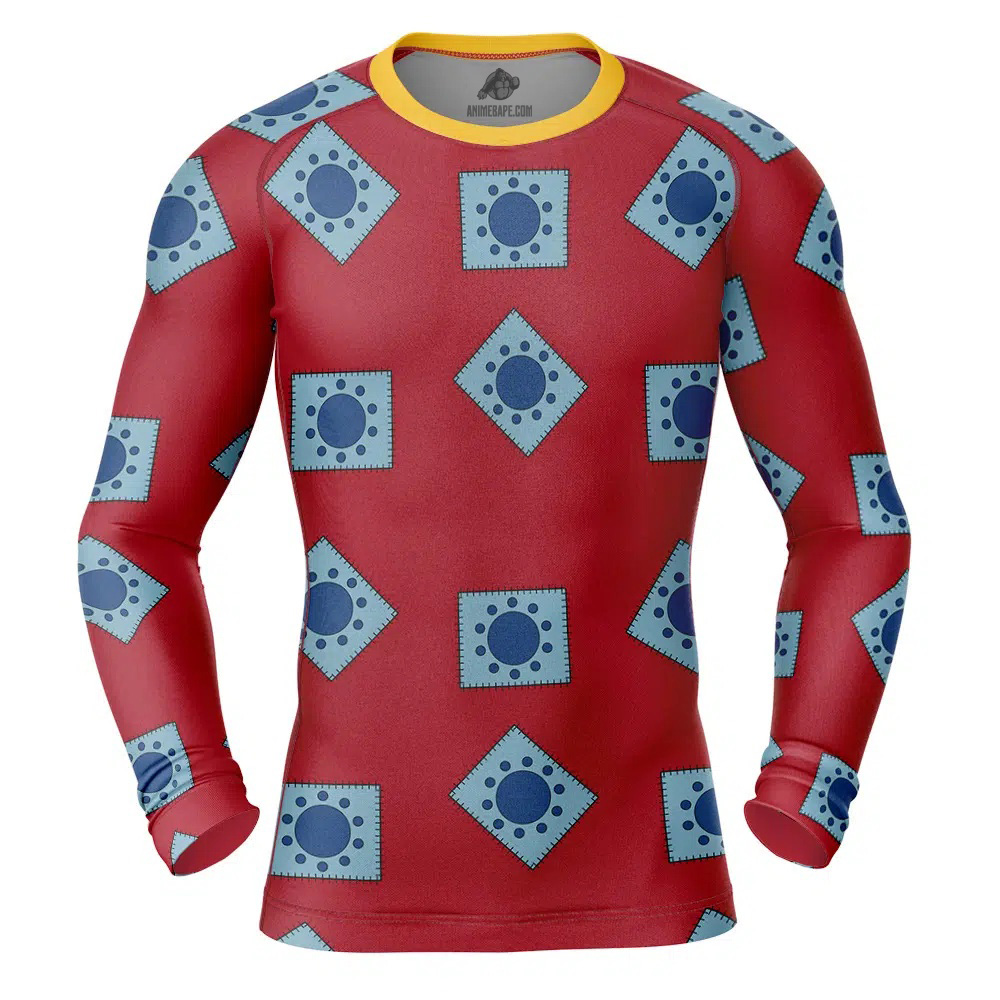 Luffy Wano pattern One Piece Long Sleeve Rash Guard Compression Shirt