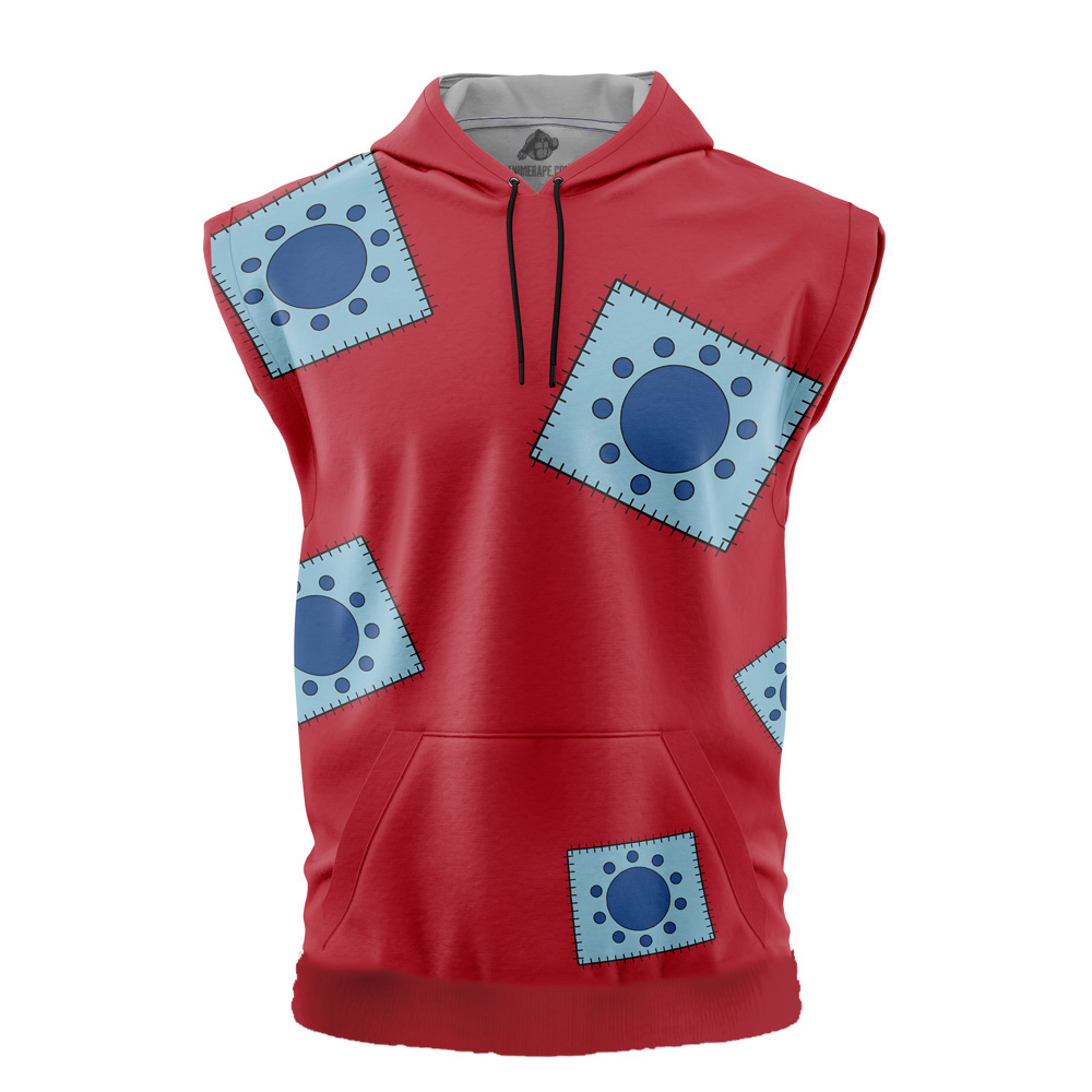 Luffy Wano Pattern One Piece Cut Off Sleeveless Workout Hoodie