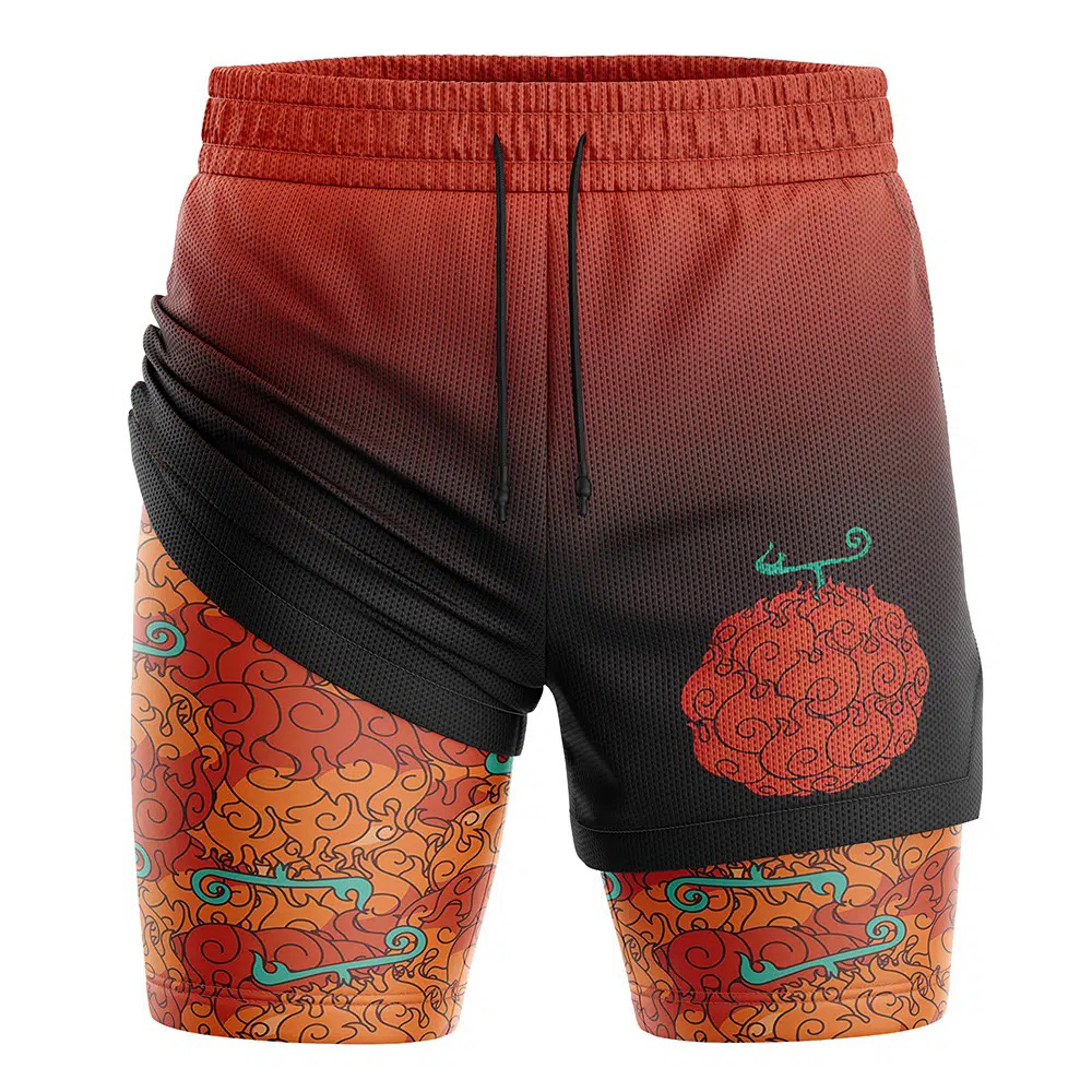 Mera Mera No Mi One Piece Compression Workout Training Shorts (2-in-1)