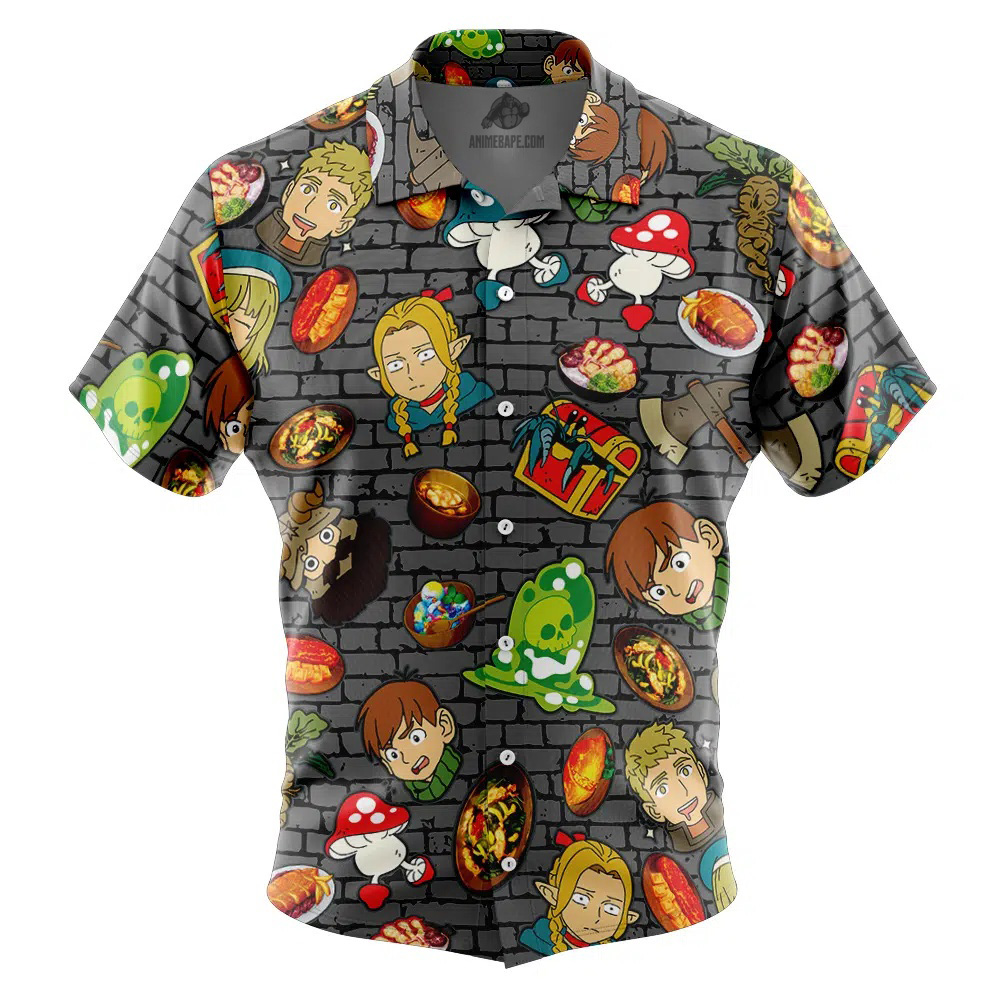 Meshi Pattern Delicious in Dungeon Button Up Hawaiian Shirt
