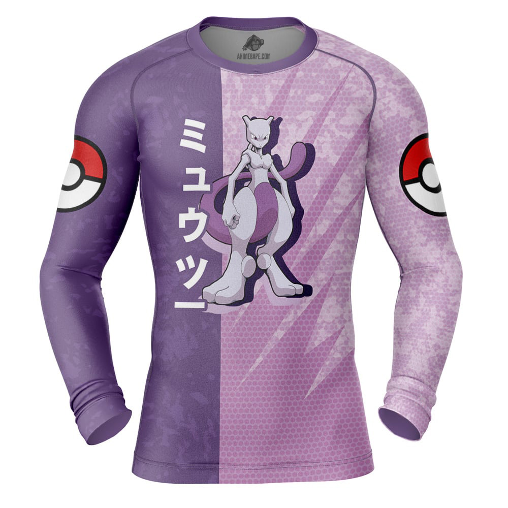 Mewtwo Attack Pokemon Long Sleeve Rash Guard Compression Shirt