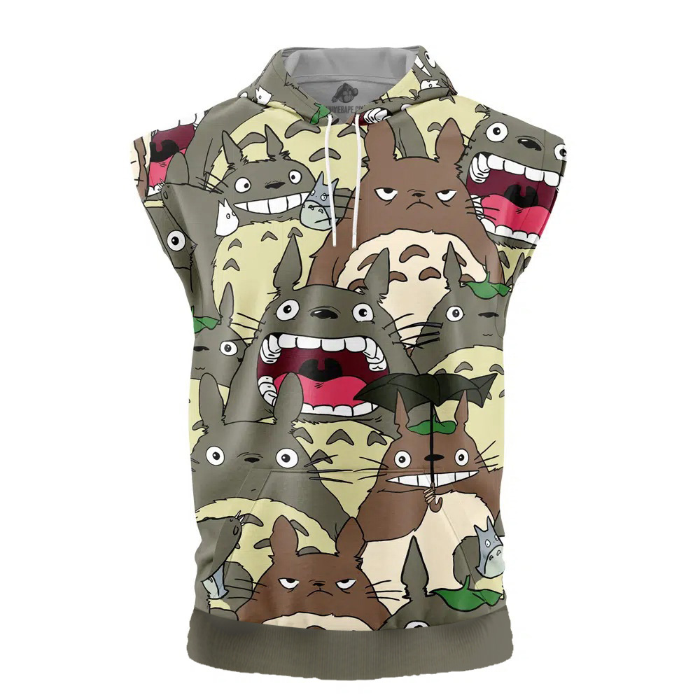My Neighbor Totoro Pattern Studio Ghibli Cut Off Sleeveless Workout Hoodie