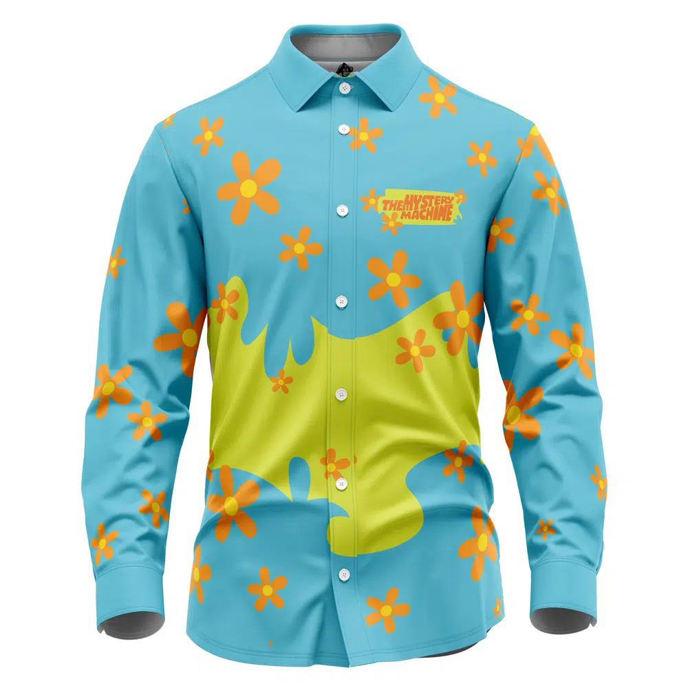 Mystery Machine Pattern Scooby Doo Long Sleeve Button Up Shirt