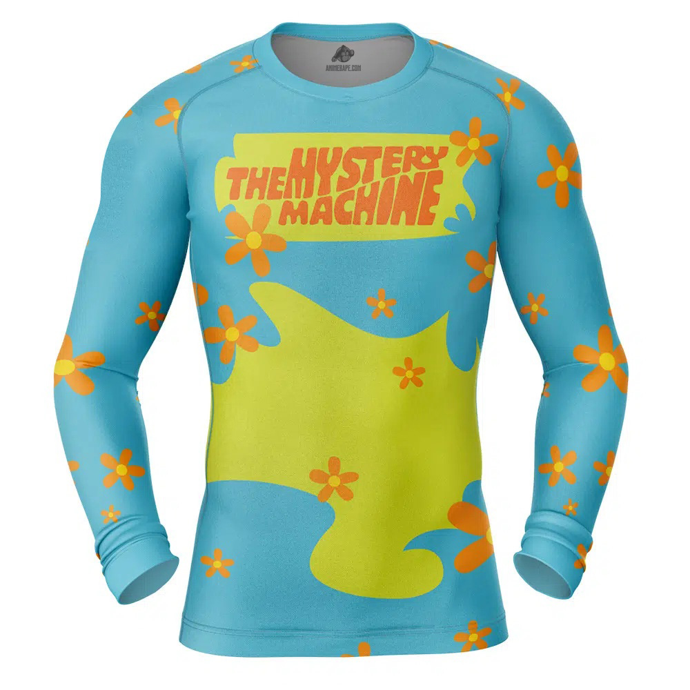 Mystery Machine Pattern Scooby Doo Long Sleeve Rash Guard Compression Shirt