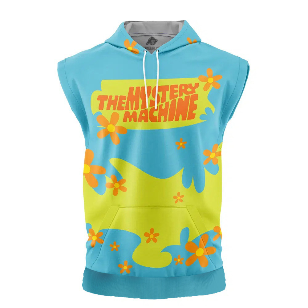 Mystery Machine Pattern Scooby Doo Cut Off Sleeveless Workout Hoodie