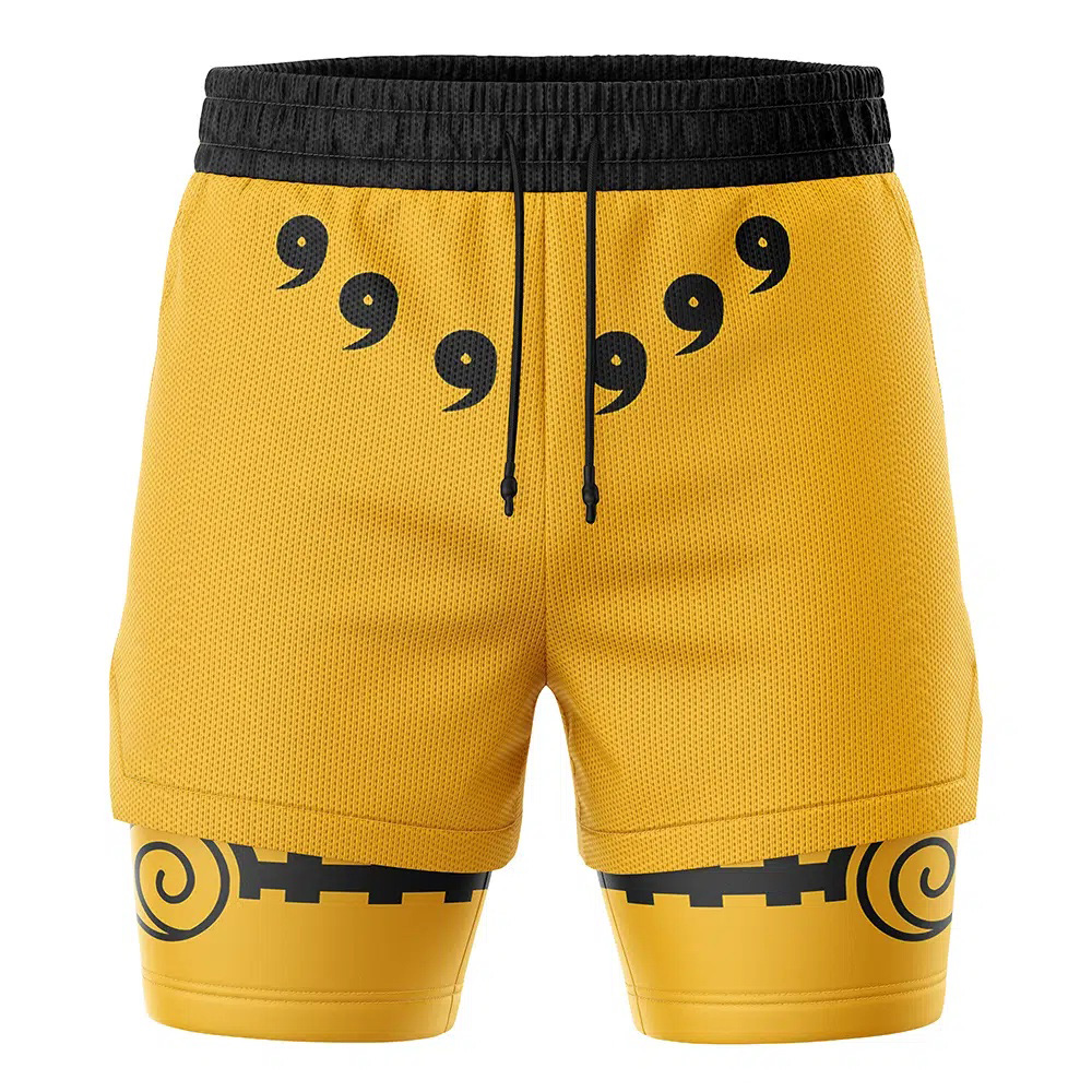 Nine-Tail Chakra Mode Shippuden Naruto Compression Workout Training Shorts (2-in-1)