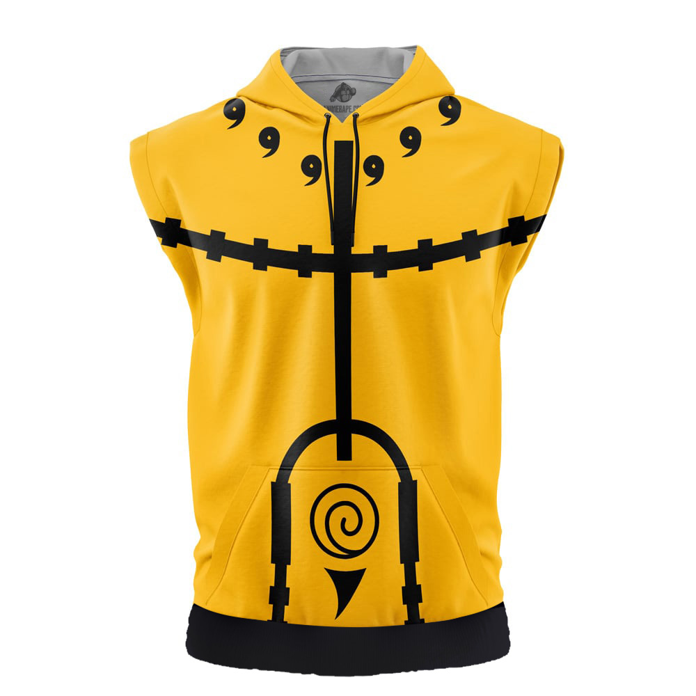 Nine-Tails Chakra Mode Shippuden Cut Off Sleeveless Workout Hoodie