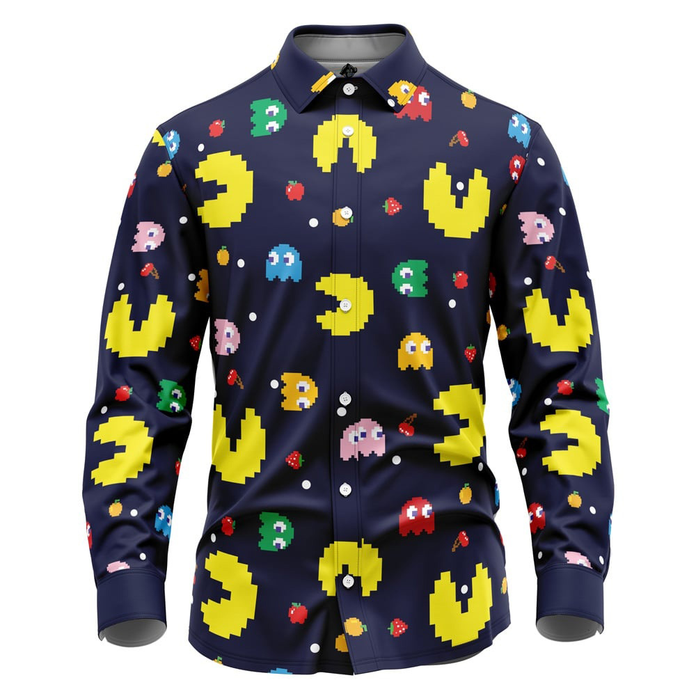Pacman Pattern Long Sleeve Button Up Shirt
