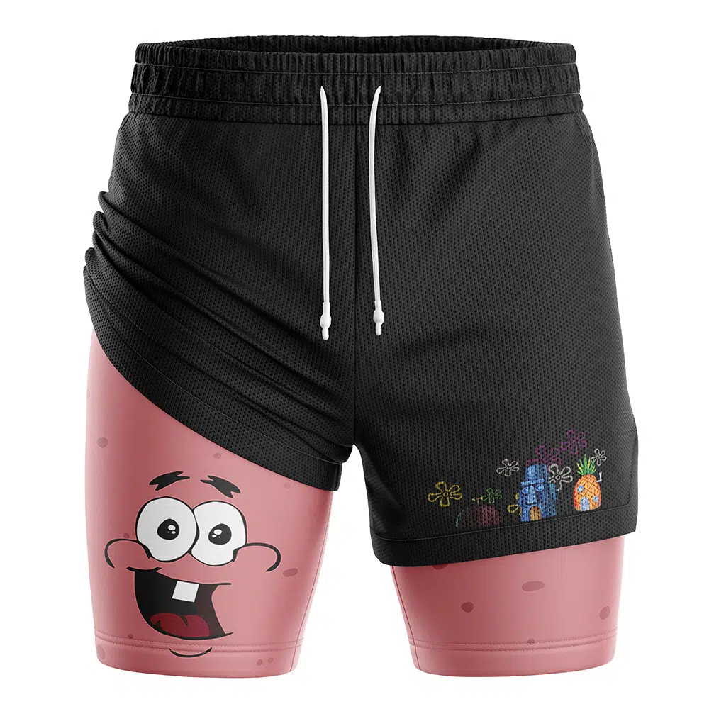 Patrick Face SpongeBob SquarePants Compression Workout Training Shorts (2-in-1)