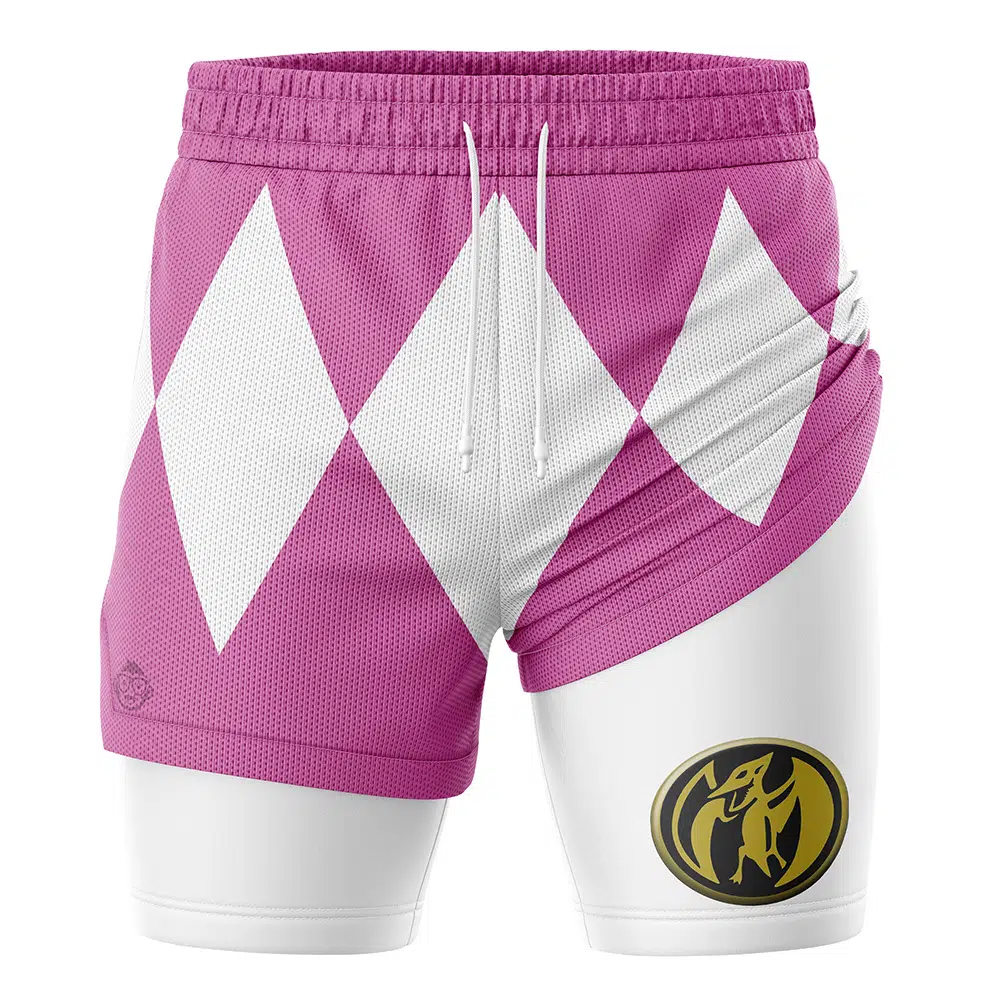 Pink Ranger V2 Mighty Morphin Power Rangers Compression Workout Training Shorts (2-in-1)