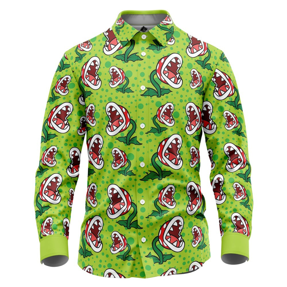 Piranha Plant Mario Bros Long Sleeve Button Up Shirt