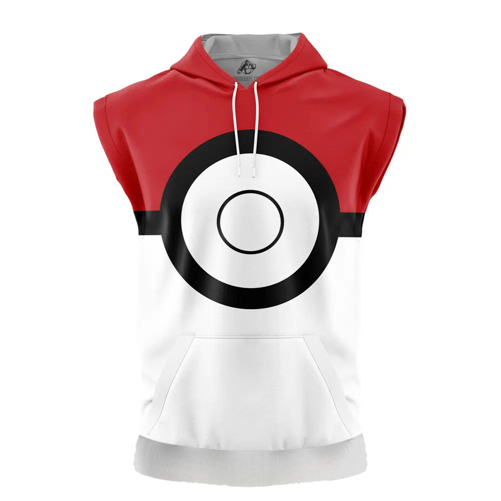 Pokeball Pokemon Cut Off Sleeveless Workout Hoodie