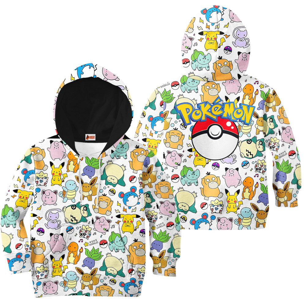 Kids Hoodie Pokemon Pattern Anime Style Pokemon