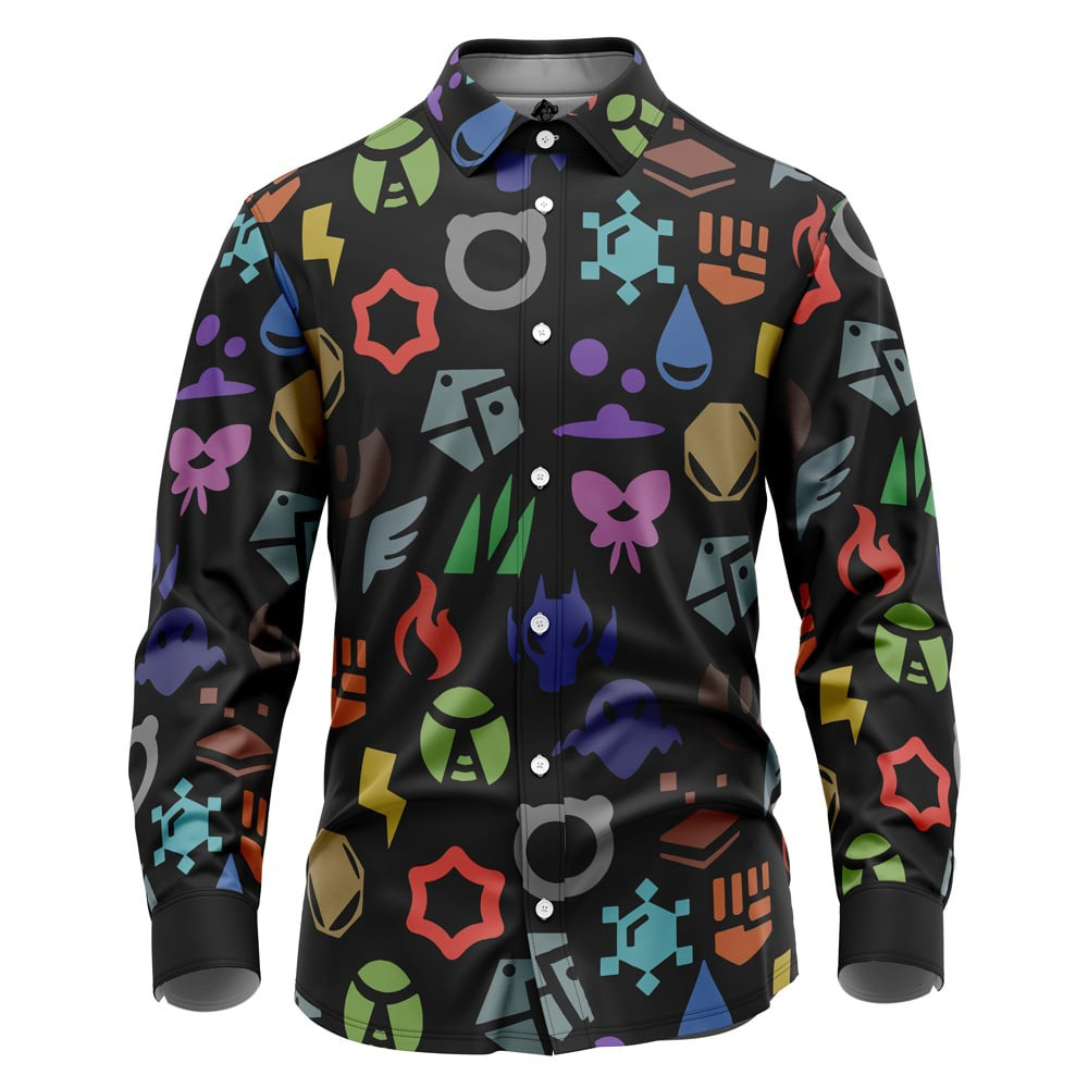 Pokemon Symbols Pokemon Long Sleeve Button Up Shirt