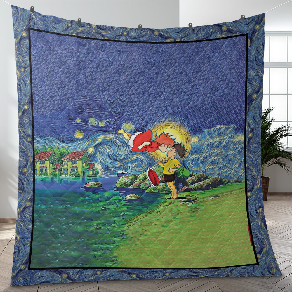 Ponyo Starry Night Quilt Blanket Studio Ghibli