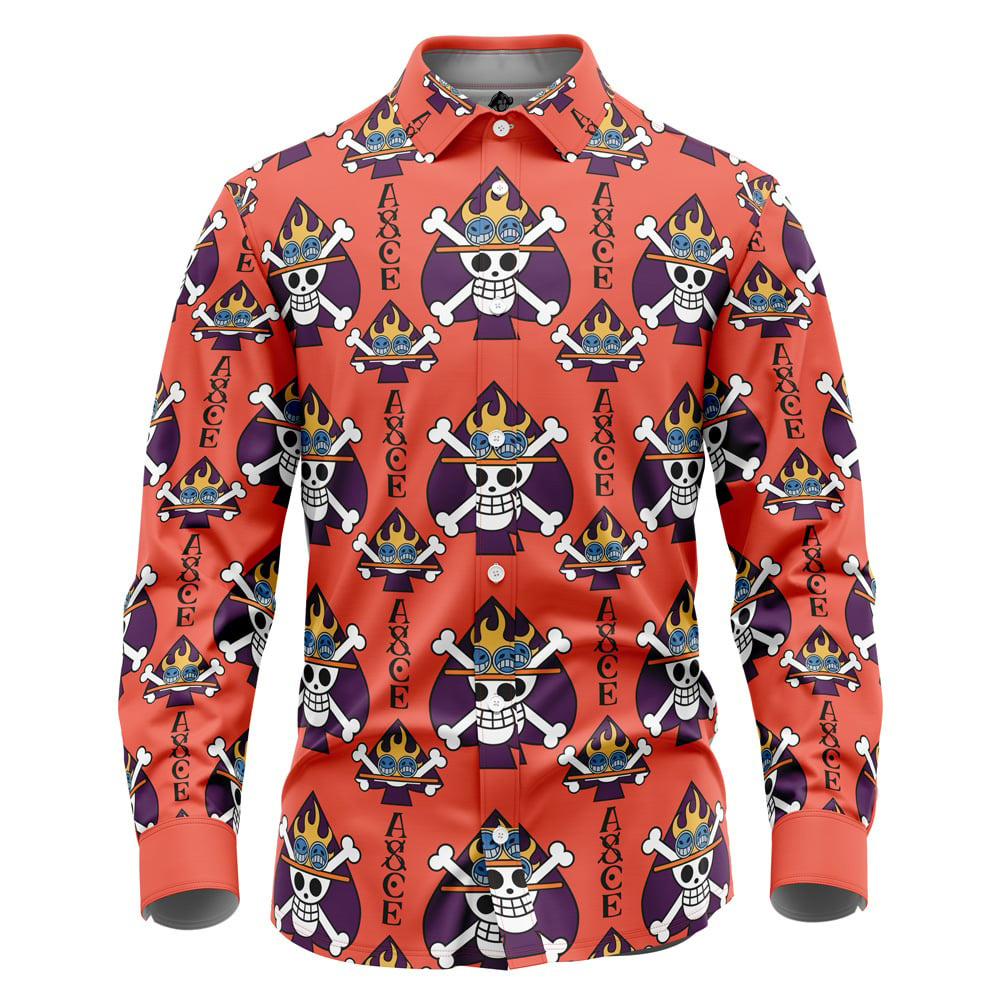 Portgas D. Ace Jolly Roger One Piece Long Sleeve Button Up Shirt