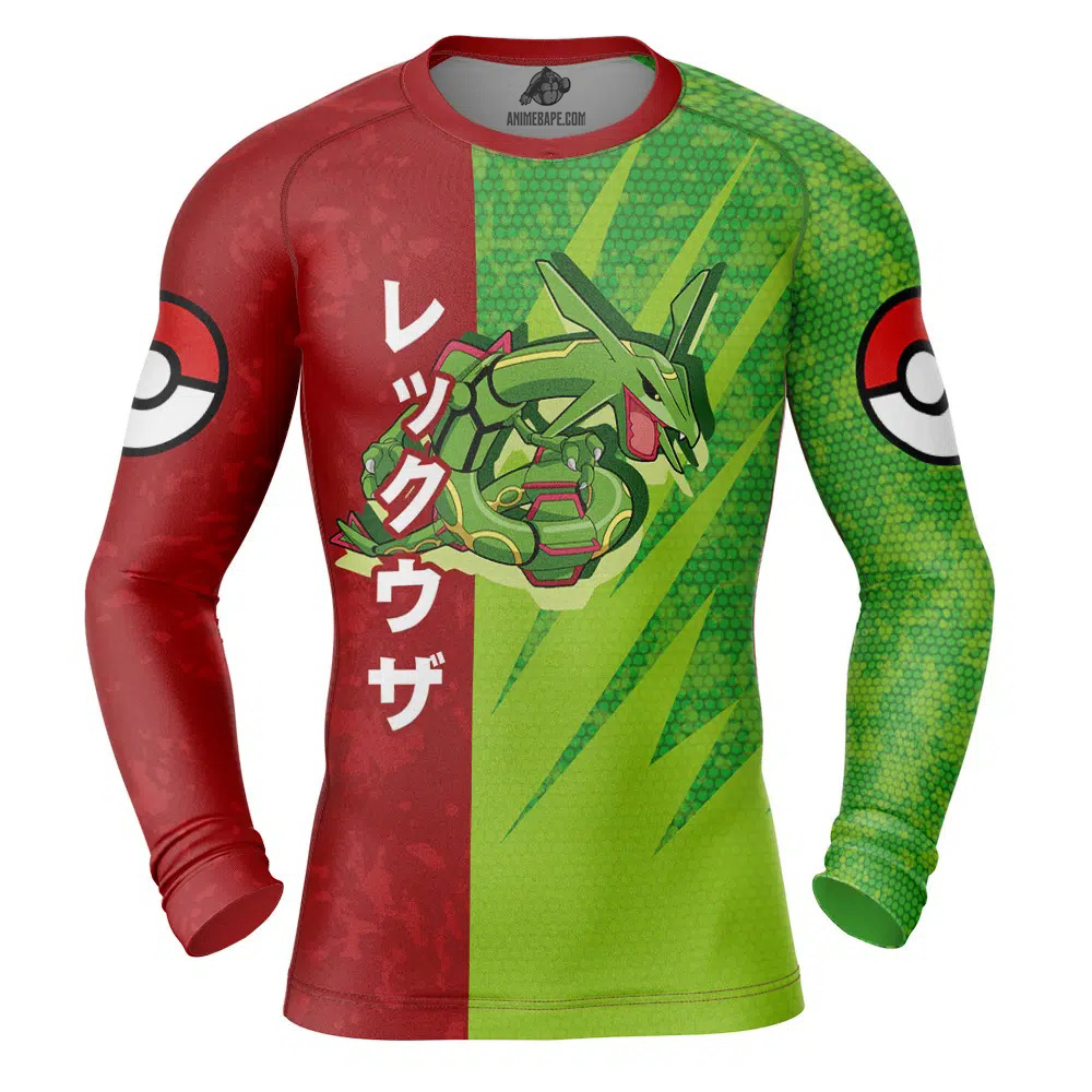 Rayquaza Attack Pokemon Long Sleeve Rash Guard Compression Shirt