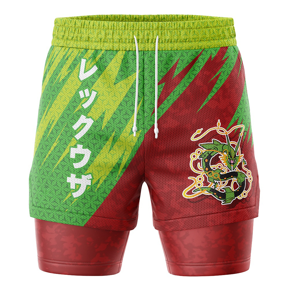 Rayquaza Attack V1 Pokemon Compression Workout Training Shorts (2-in-1)