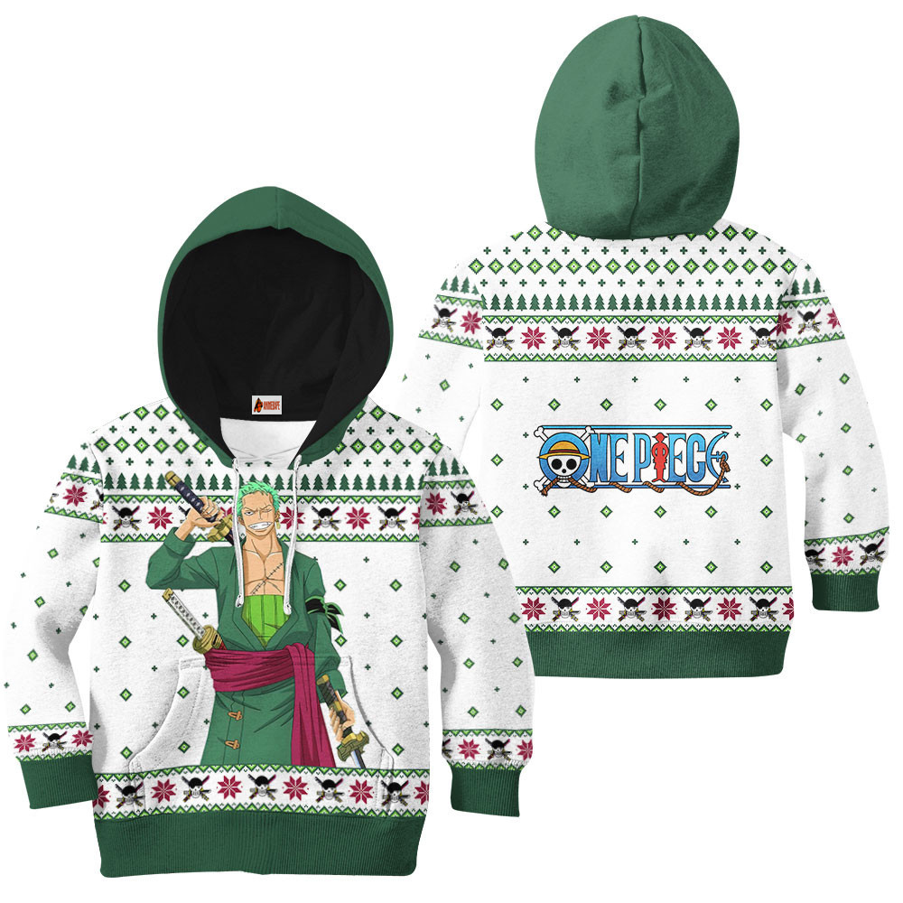 Kids Hoodie Roronoa Zoro Ugly Christmas One Piece