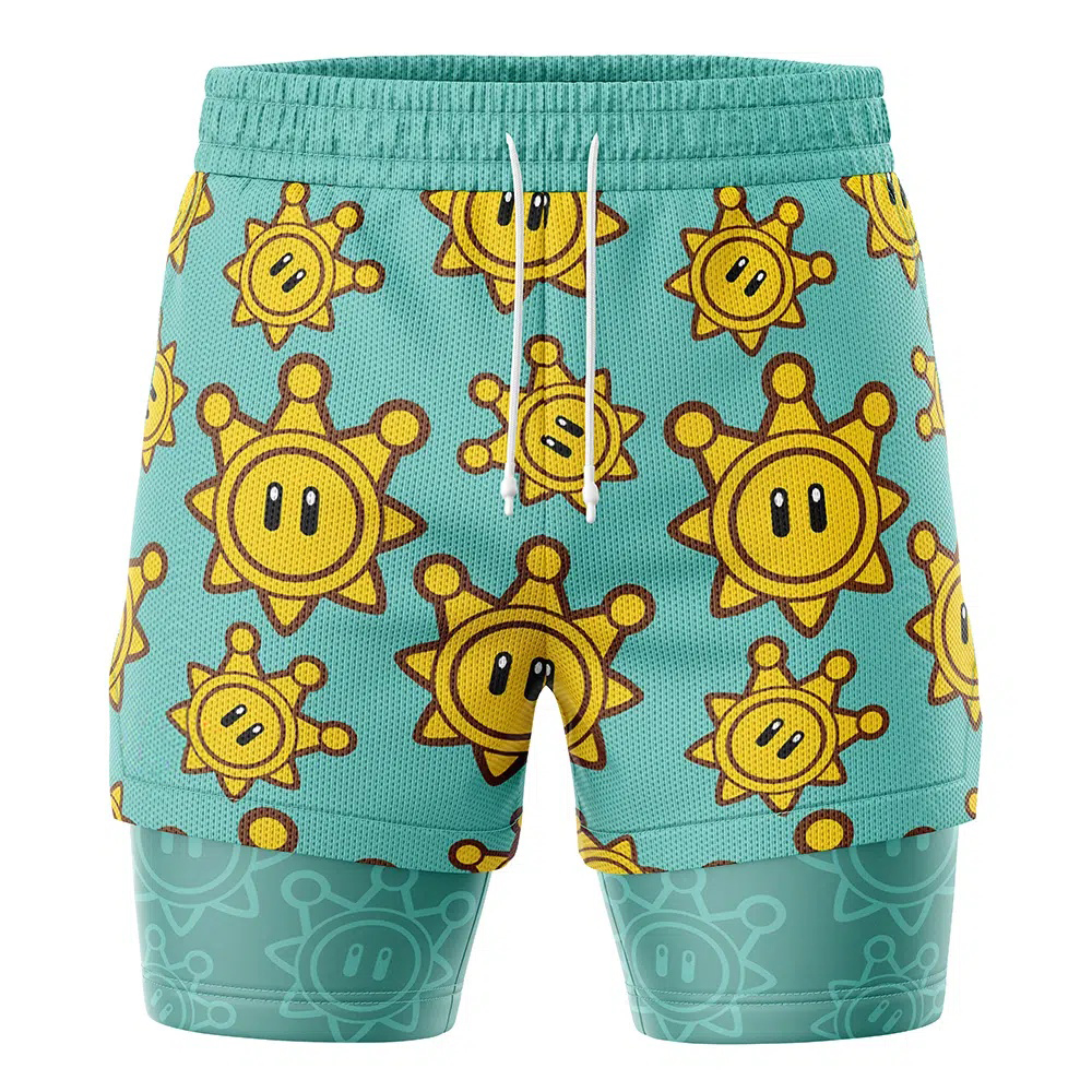 Shine Sprite Super Mario Bros Compression Workout Training Shorts 2 in 