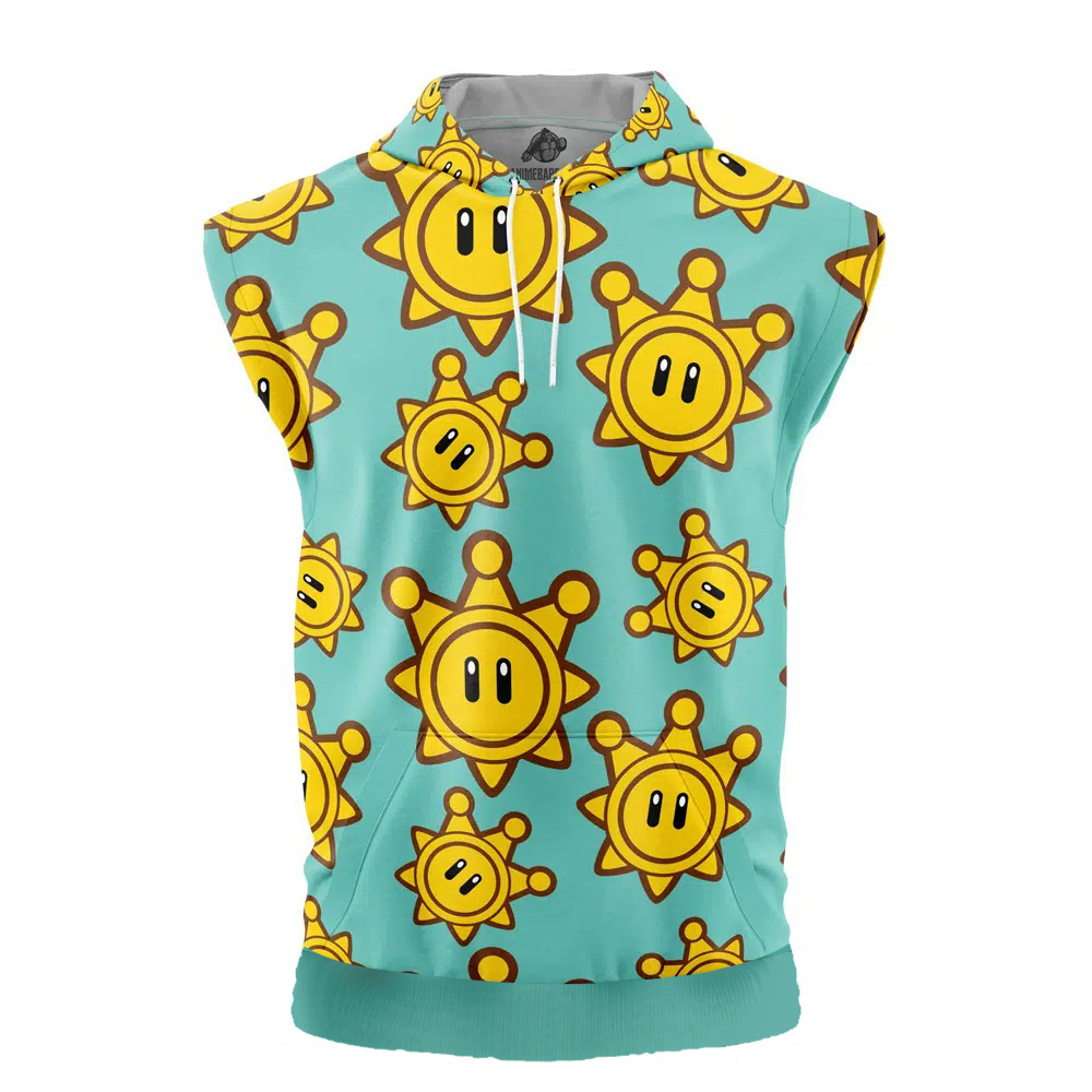 Shine Sprite Super Mario Bros Cut Off Sleeveless Workout Hoodie