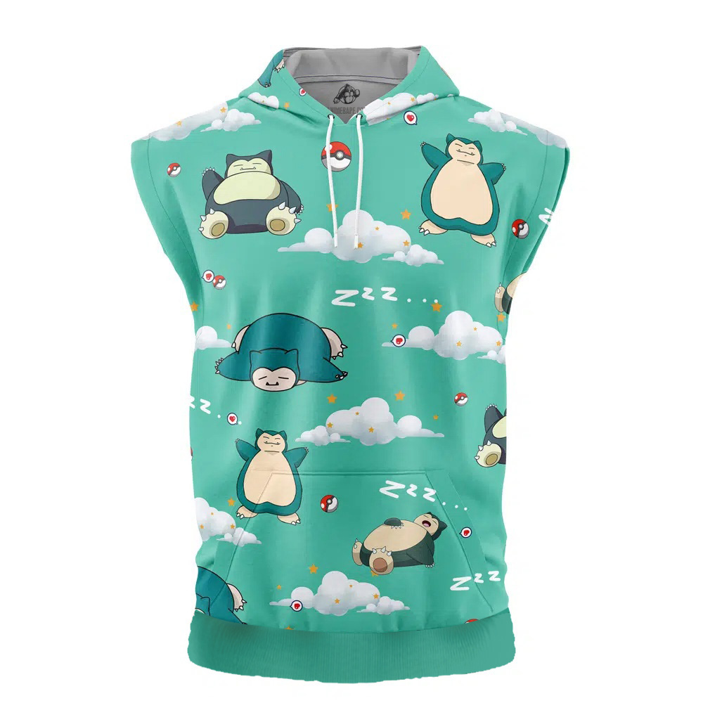 Snorlax Pattern Pokemon Cut Off Sleeveless Workout Hoodie