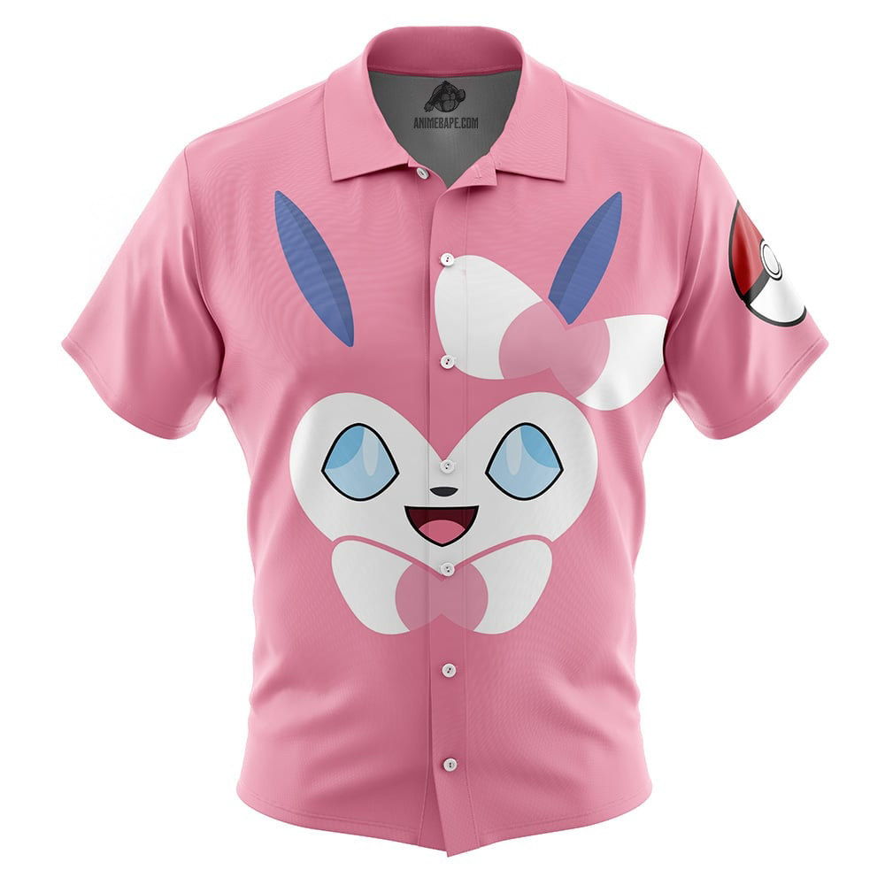 Sylveon Face Pokemon Button Up Hawaiian Shirt