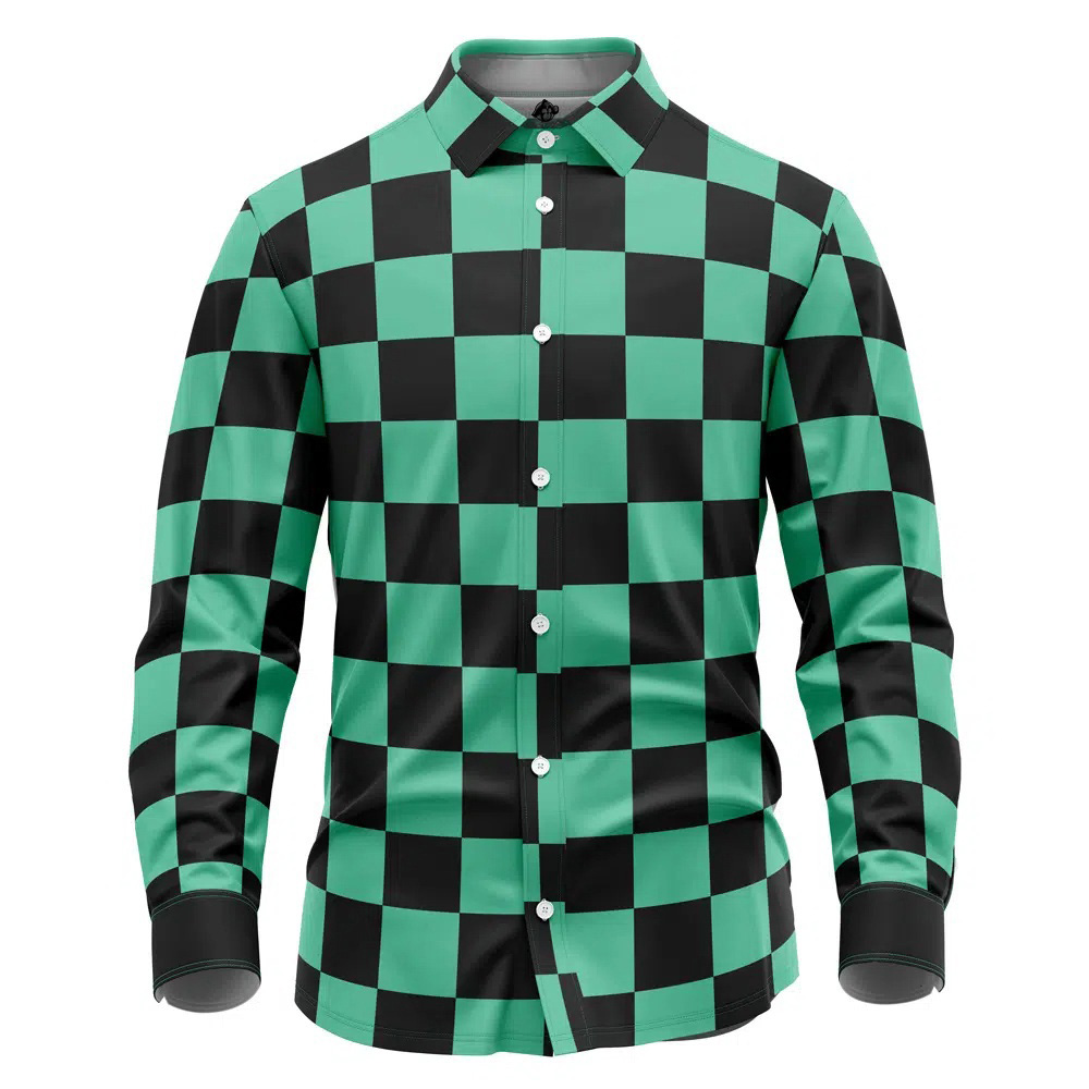 Tanjiro Kamado Demon Slayer Long Sleeve Button Up Shirt