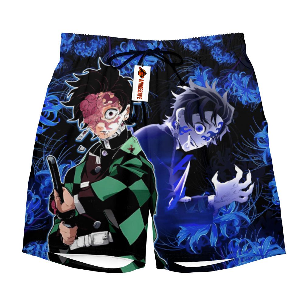 Tanjiro Board Shorts Pants Blue Spider Lily Demon Slayer