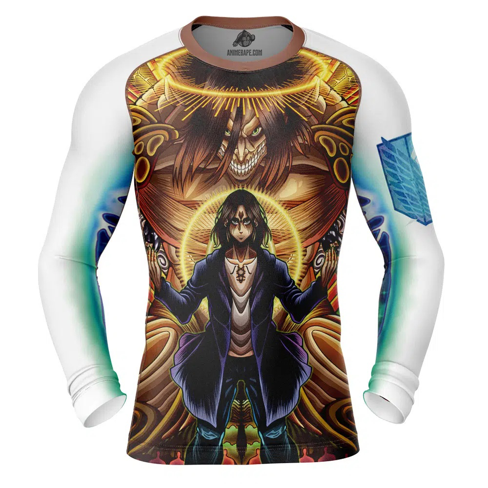 Trippy Eren Yeager Timeskip Attack on Titan Long Sleeve Rash Guard Compression Shirt