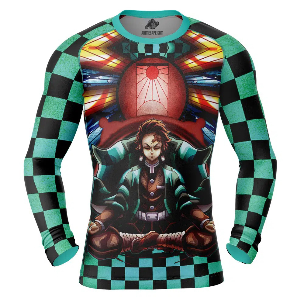 Trippy Kamado Tanjiro Demon Slayer Long Sleeve Rash Guard Compression Shirt