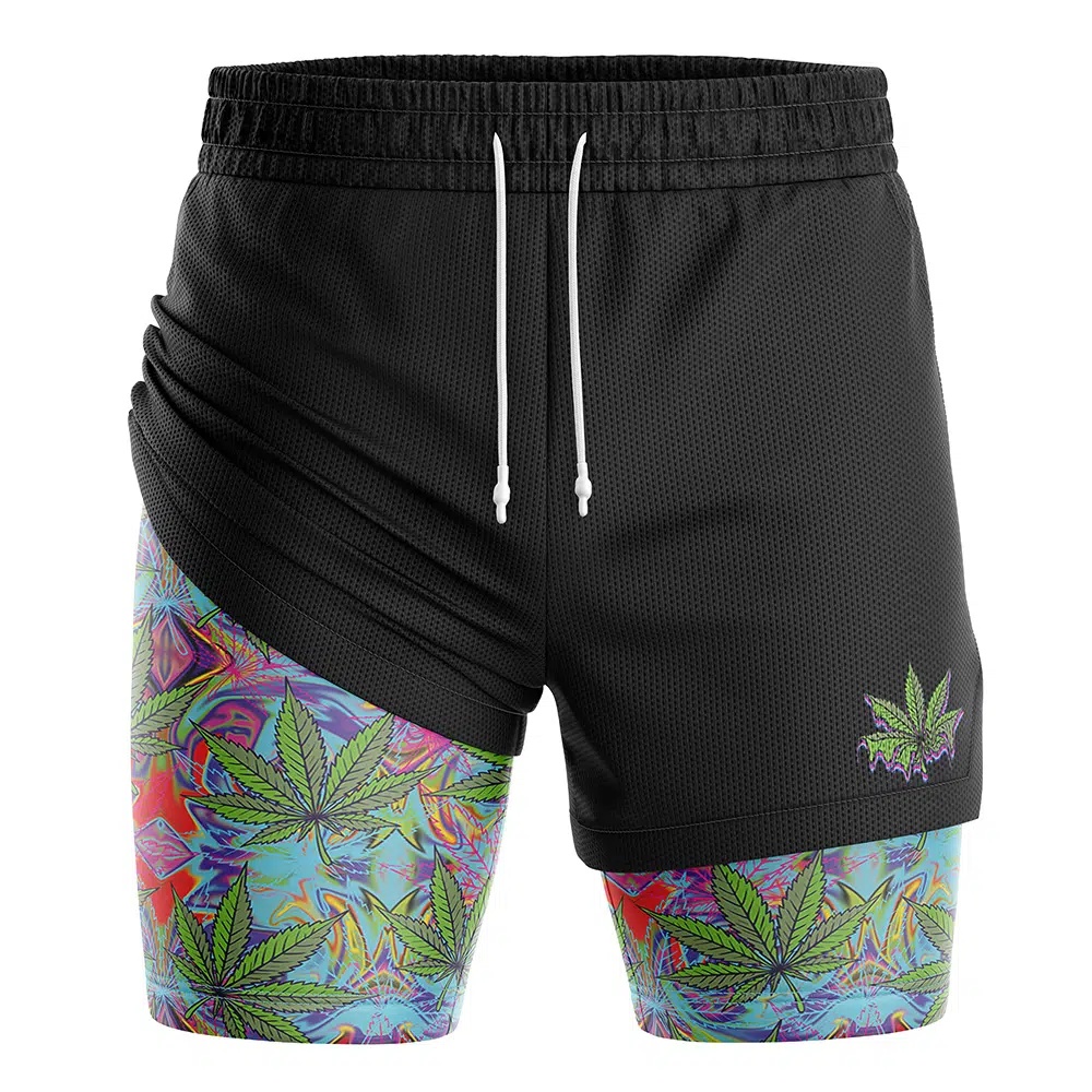 Trippy Weed Compression Workout Training Shorts (2-in-1)