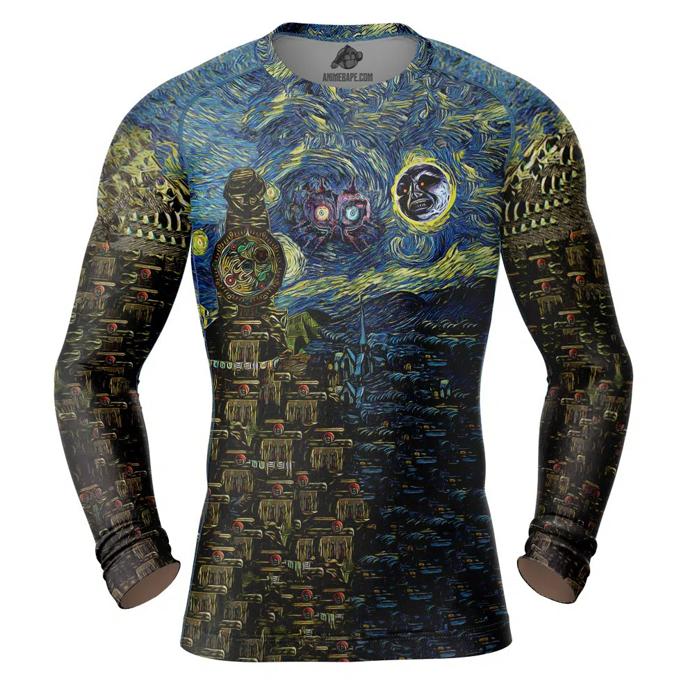 Zelda Majora's Mask Starry Night Long Sleeve Rash Guard Compression Shirt