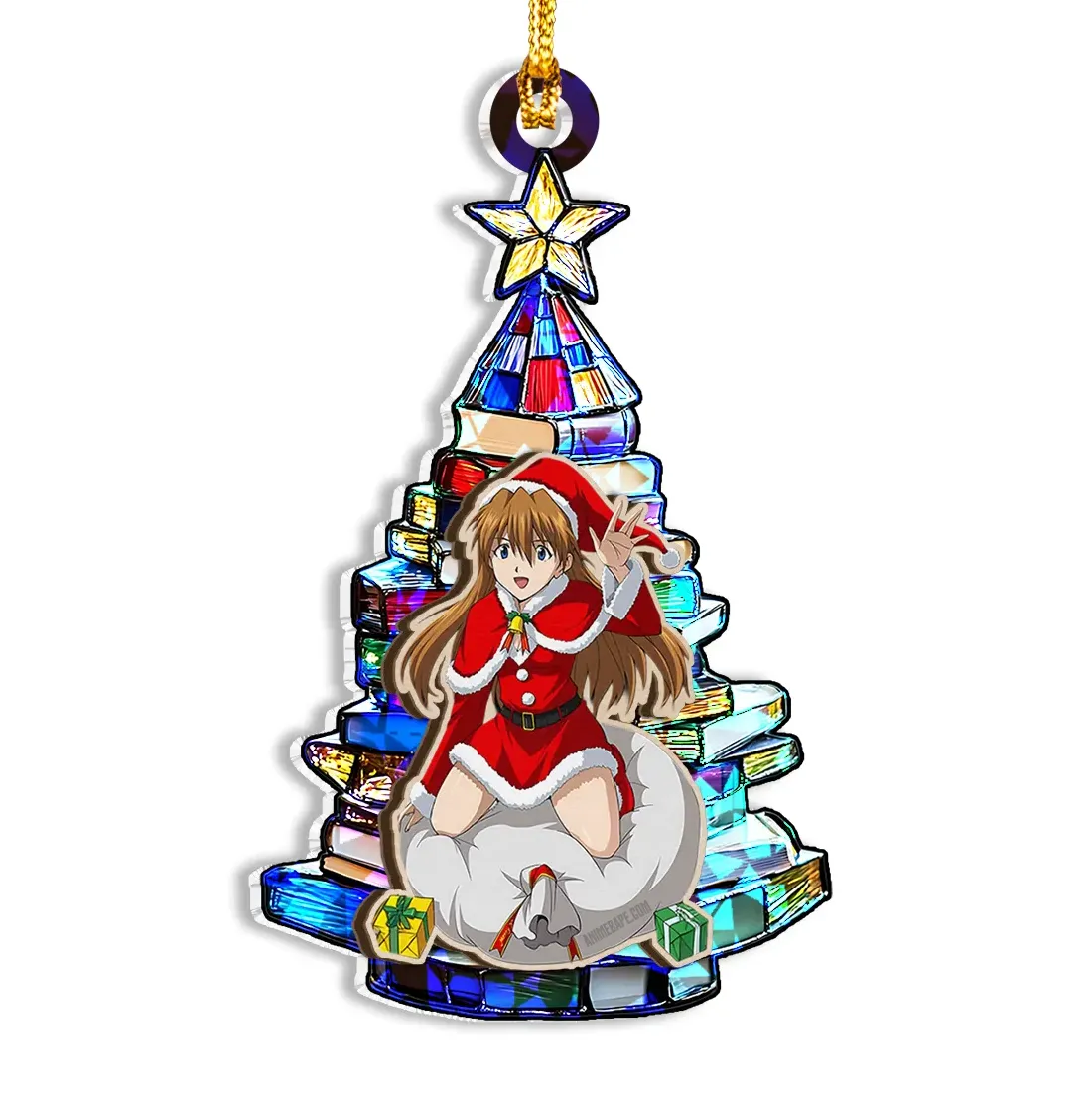 Asuka Langley Soryu Neon Genesis Evangelion Wood Shattered Glass Hologram Ornament