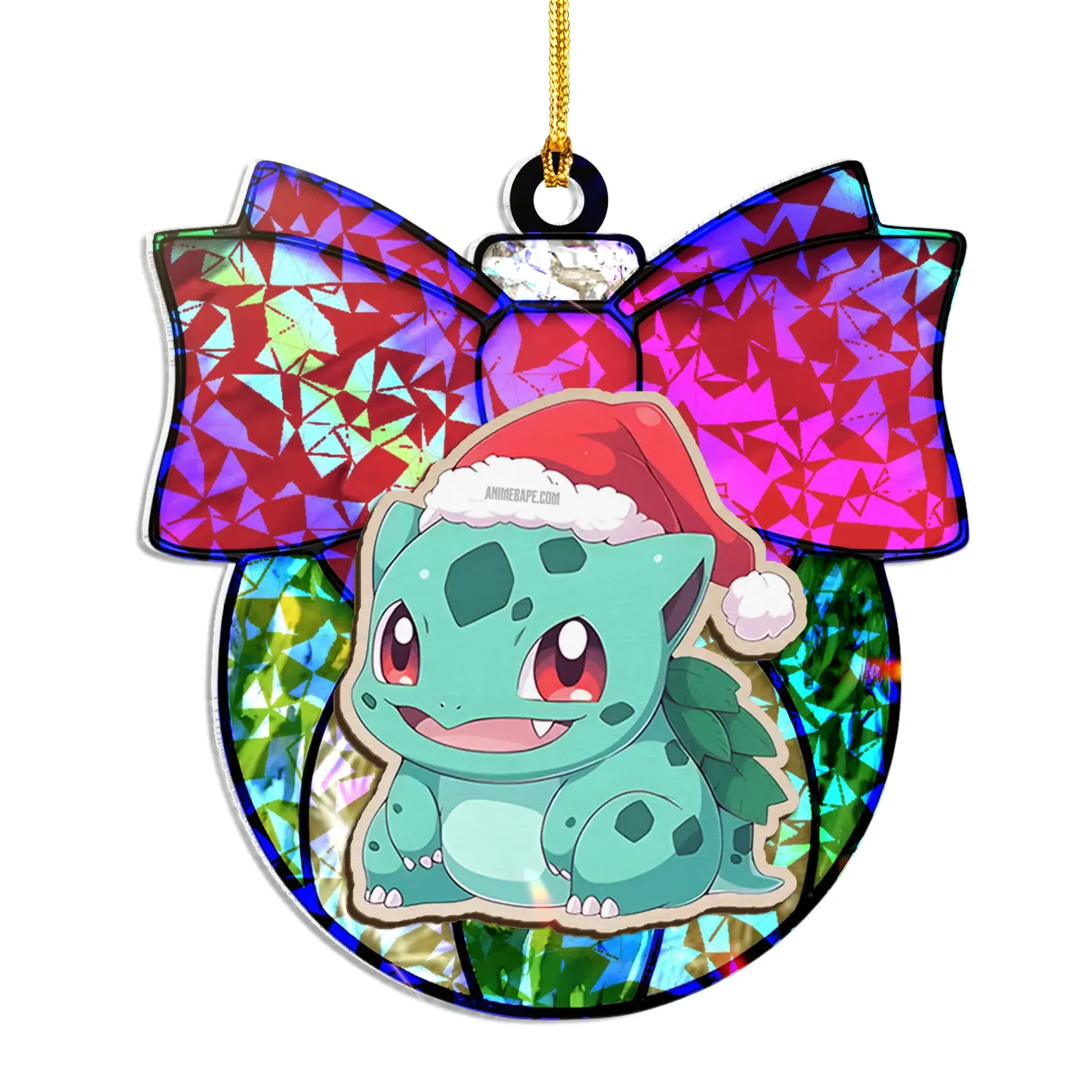Bulbasaur Pokemon V2 Wood Shattered Glass Hologram Ornament
