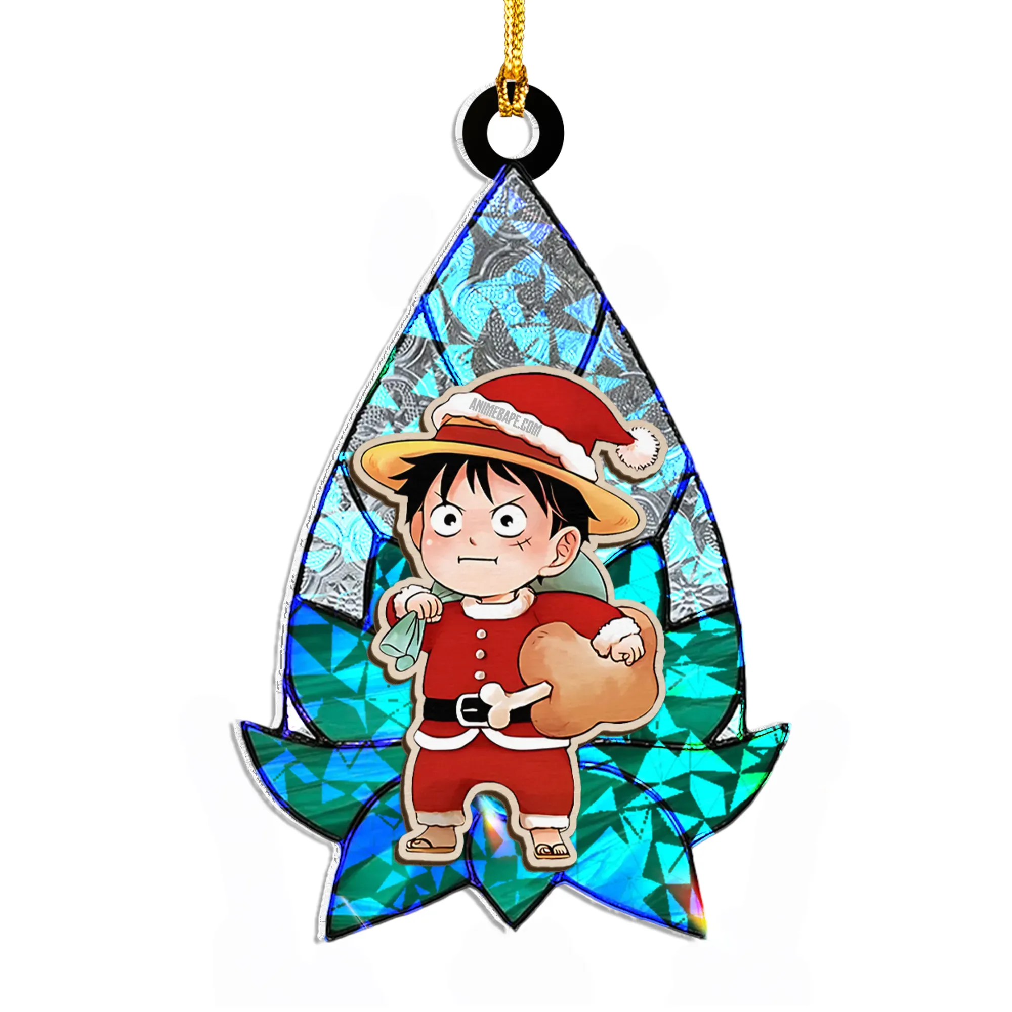 Luffy One Piece V1 Wood Shattered Glass Hologram Ornament