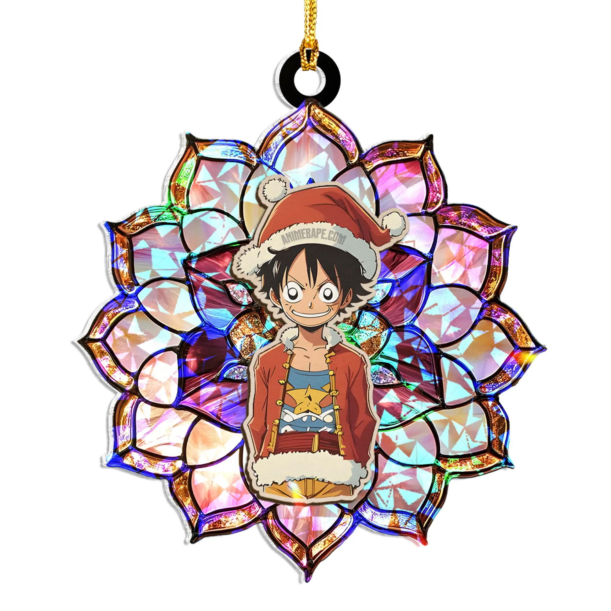 Luffy One Piece V2 Wood Shattered Glass Hologram Ornament