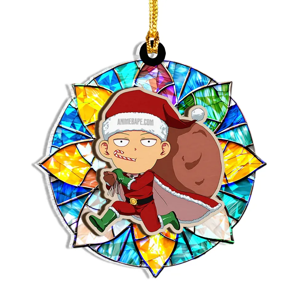 Saitama One Punch Man Wood Shattered Glass Hologram Ornament