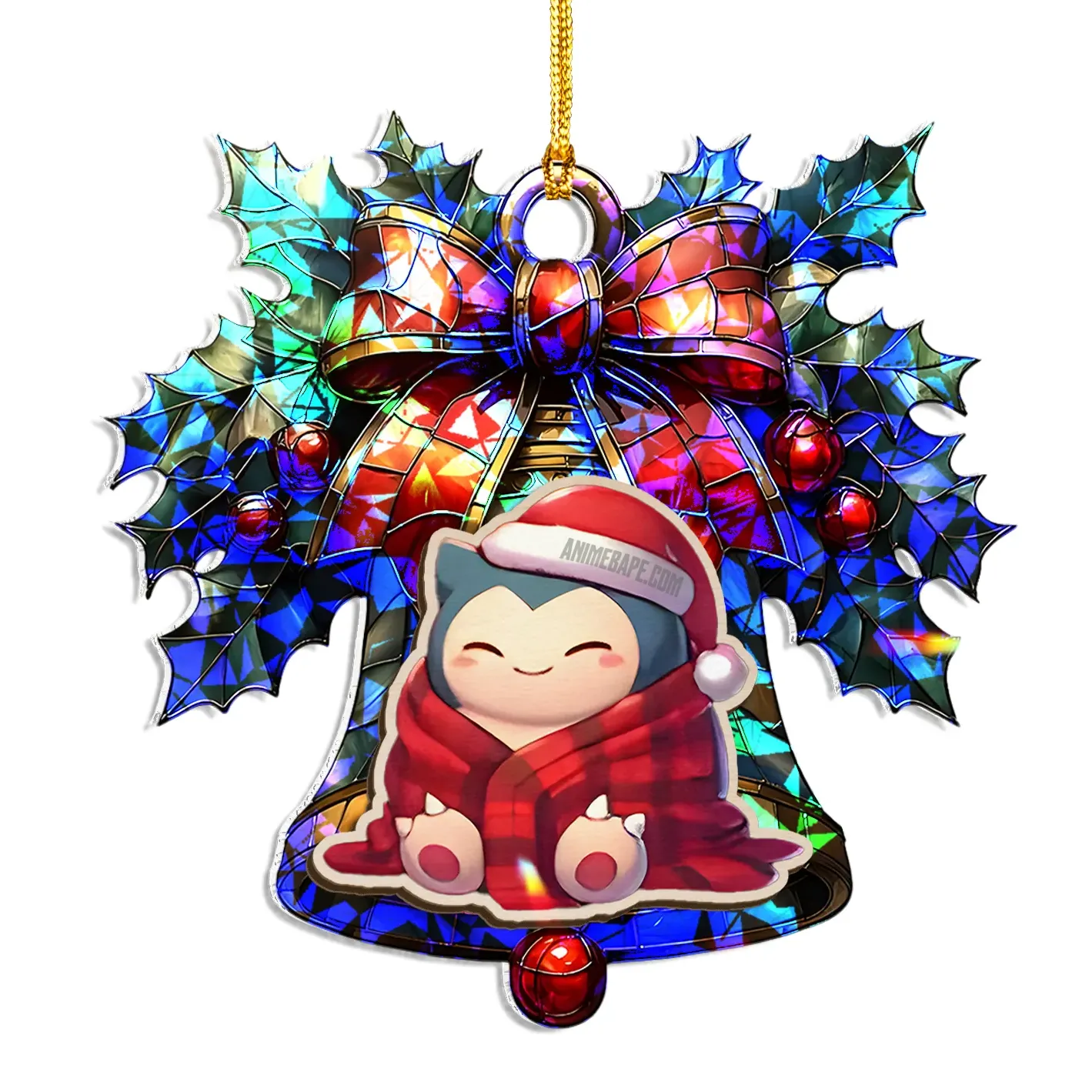 Snorlax Pokemon Wood Shattered Glass Hologram Ornament