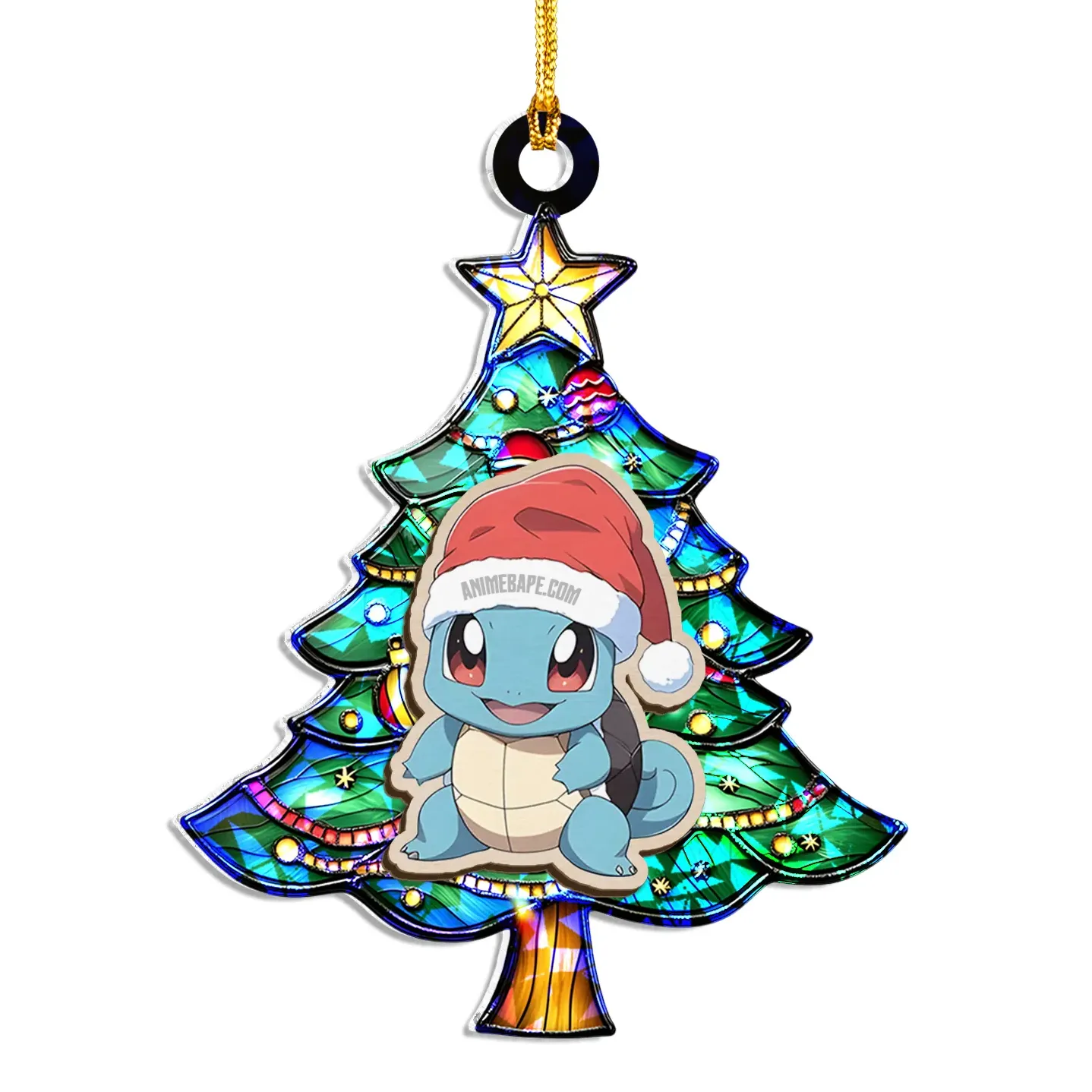 Squirtle Pokemon Wood Shattered Glass Hologram Ornament
