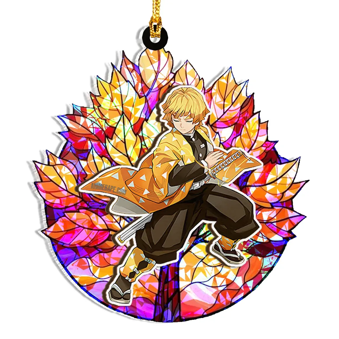 Zenitsu Agatsuma Demon Slayer Wood Shattered Glass Hologram Ornament