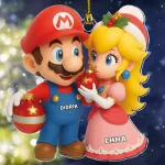 Custom Mario and Princess Peach Gift For Couples Custom Name Christmas Acrylic Ornament