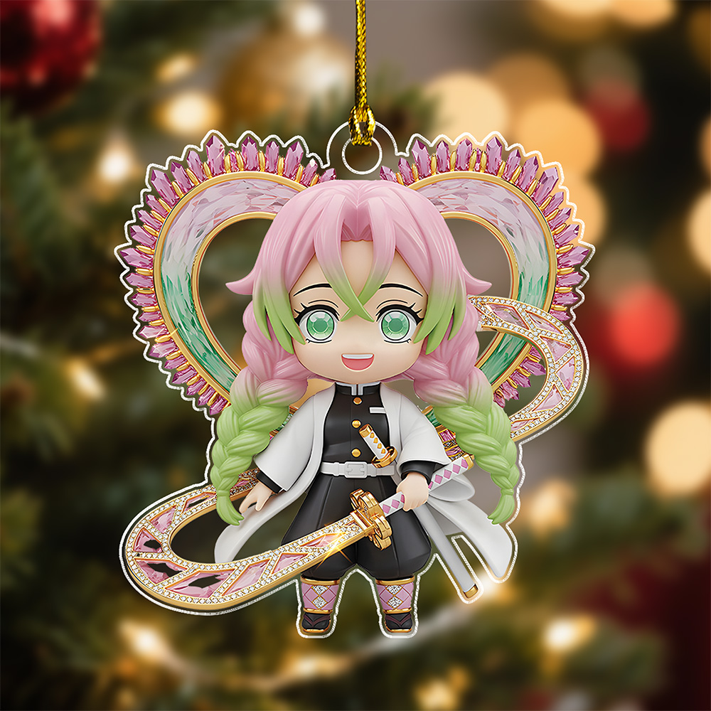 Demon Slayer Chibi Mitsuri For Fans Custom Name Christmas Acrylic Ornament mk Demon Slayer Chibi Mitsuri For Fans Custom Name Christmas Acrylic Ornament - Image 1