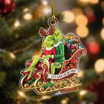 Let's Sleigh This Ride Tonight Grinch for Couples Custom Name Christmas Acrylic Ornament